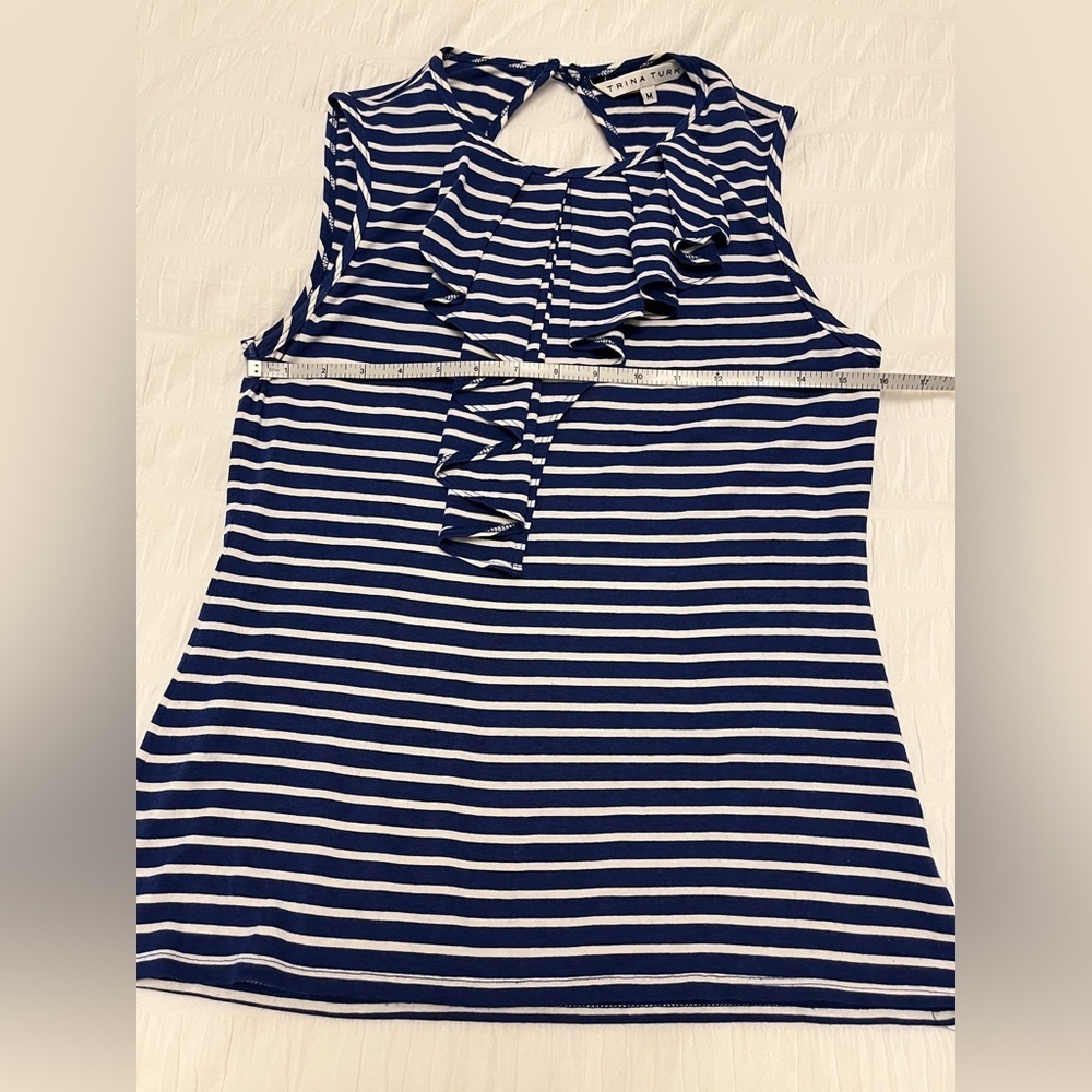 TRINA TURK Striped Tank Top Keyhole Neck Detail Back Front Ruffle Nautical Chic - Picture 12 of 12